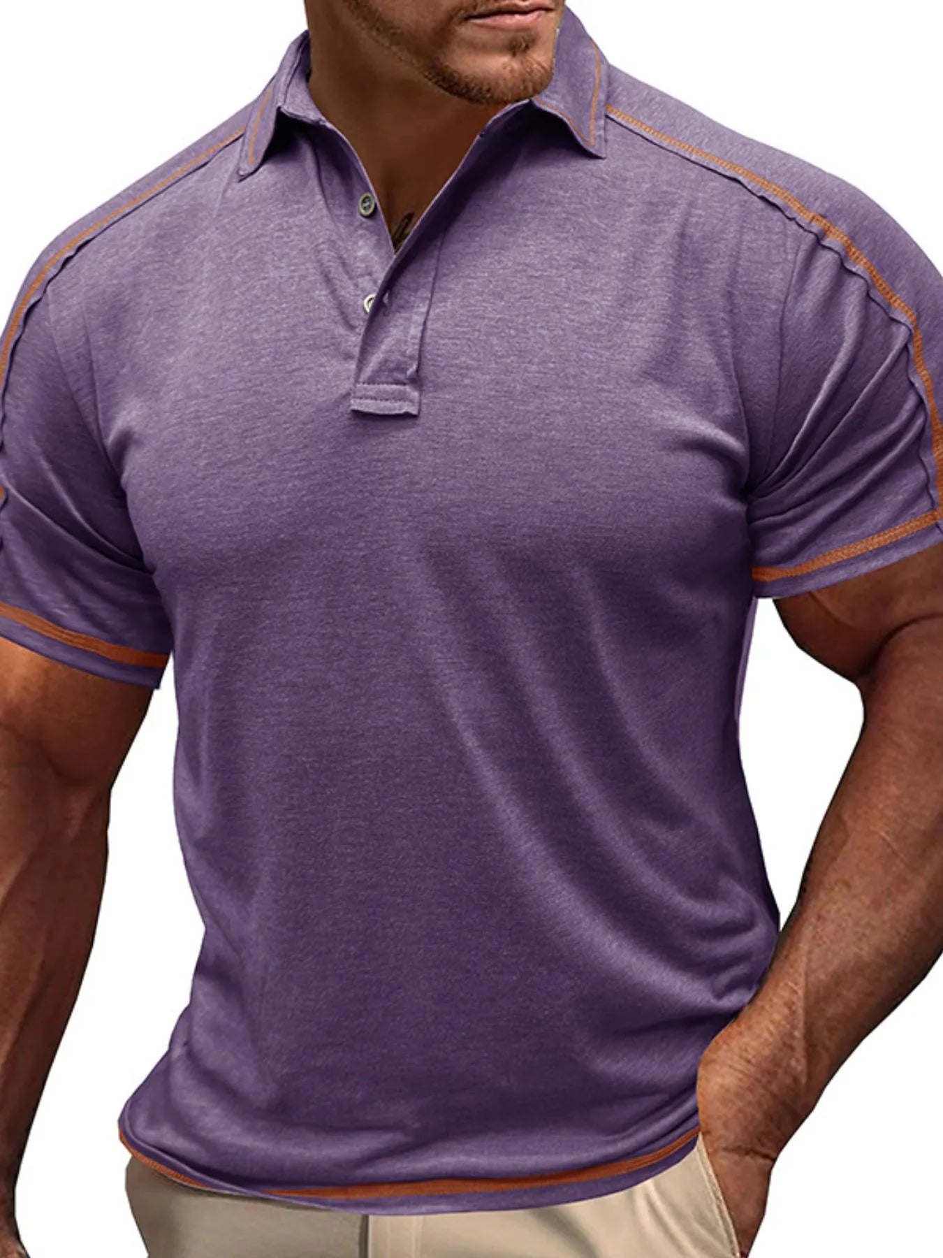 Men's Collared Neck Polo Shirt with Contrast Piping Mauve