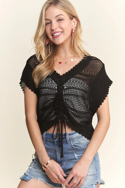 ADORA Drawstring Detail Crochet Top