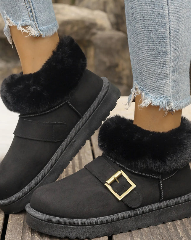 Fur-Lined Buckle Winter Ankle Boots