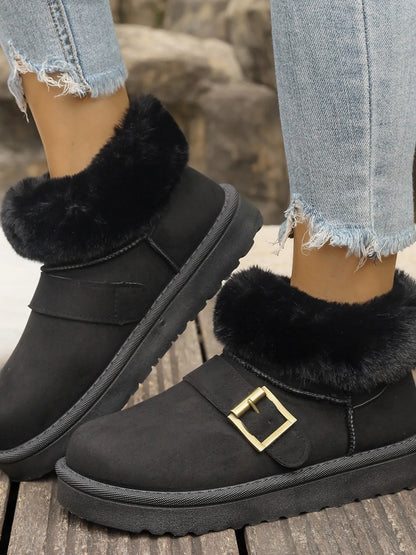 Fur-Lined Buckle Winter Ankle Boots