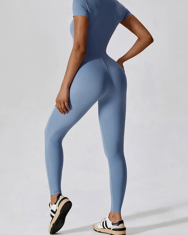 Basic Bae Half Zip Short Sleeve Active Jumpsuit 