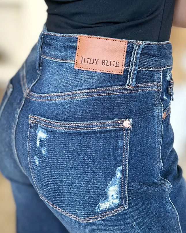 Judy Blue Full Size High Waist Rigid Magic Heavy Destroy Straight Jeans 