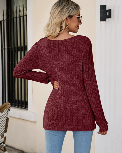 Ribbed Square Neck Long Sleeve T-Shirt