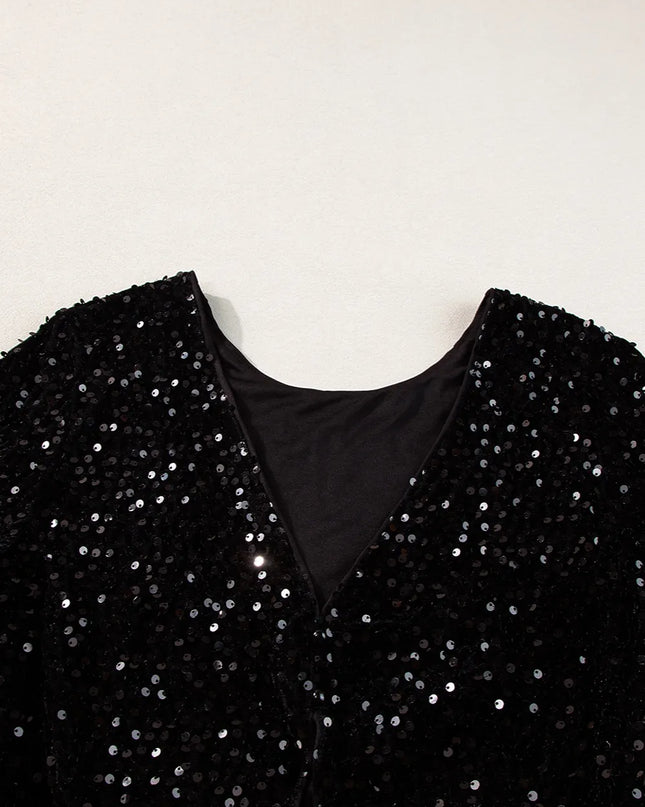 Sequin Round Neck Long Sleeve Blouse