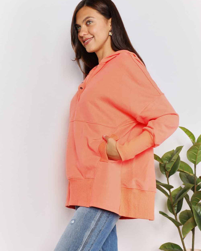 Double Take Quarter-Snap Dropped Shoulder Hoodie