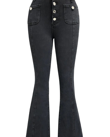 Button Fly High Waist Flare Jeans