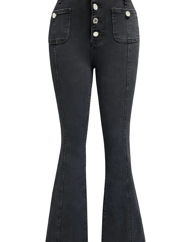 Button Fly High Waist Flare Jeans