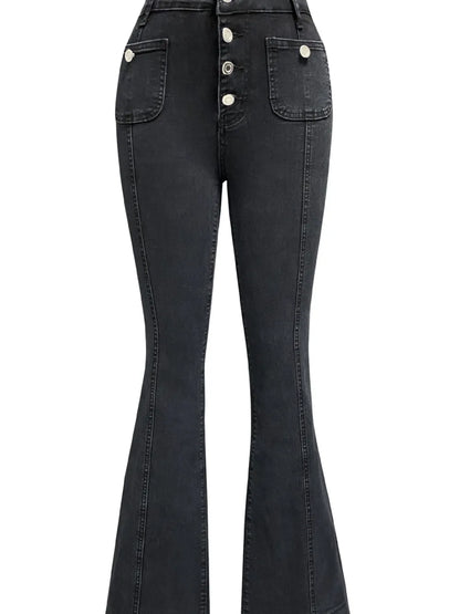 Button Fly High Waist Flare Jeans