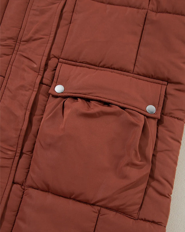 Pocketed Bubble Texture Long Sleeve Longline Winter Coat