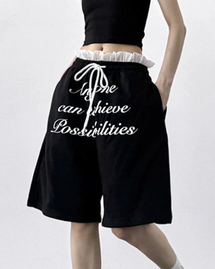 Drawstring Letter Shorts