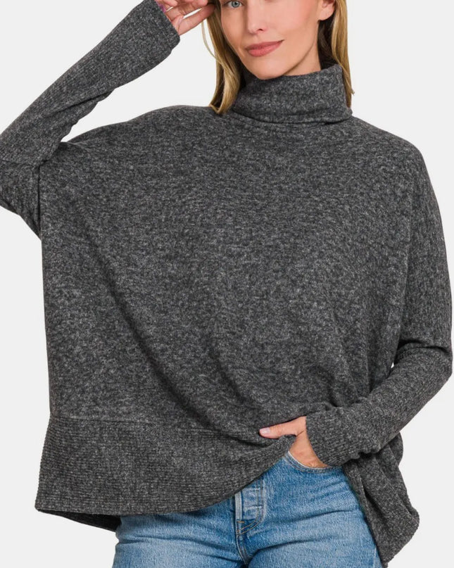 Zenana Full Size Brushed Melange Hacci Turtleneck Sweater