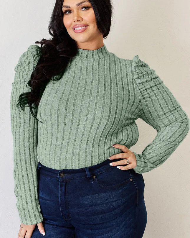 Basic Bae Full Size Ribbed Mock Neck Puff Sleeve T-Shirt