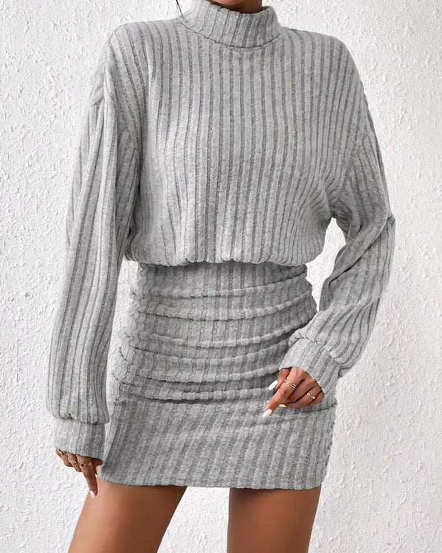 Ribbed Turtleneck Long Sleeve Sweater Dress