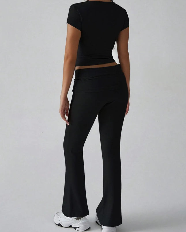 Devine V-Neck Top and Bootcut Leggings Set 