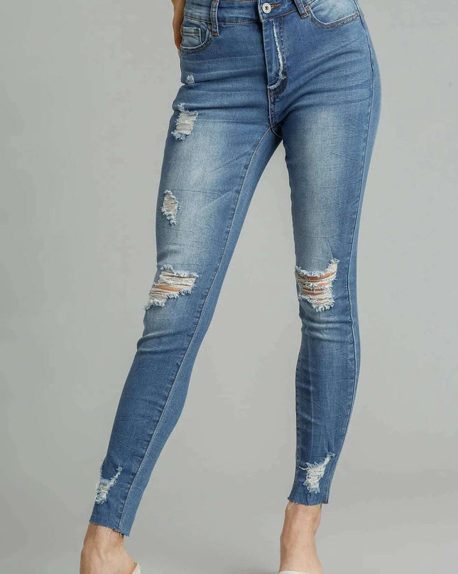 Umgee Distressed Skinny Jeans with Edge Detail DENIM
