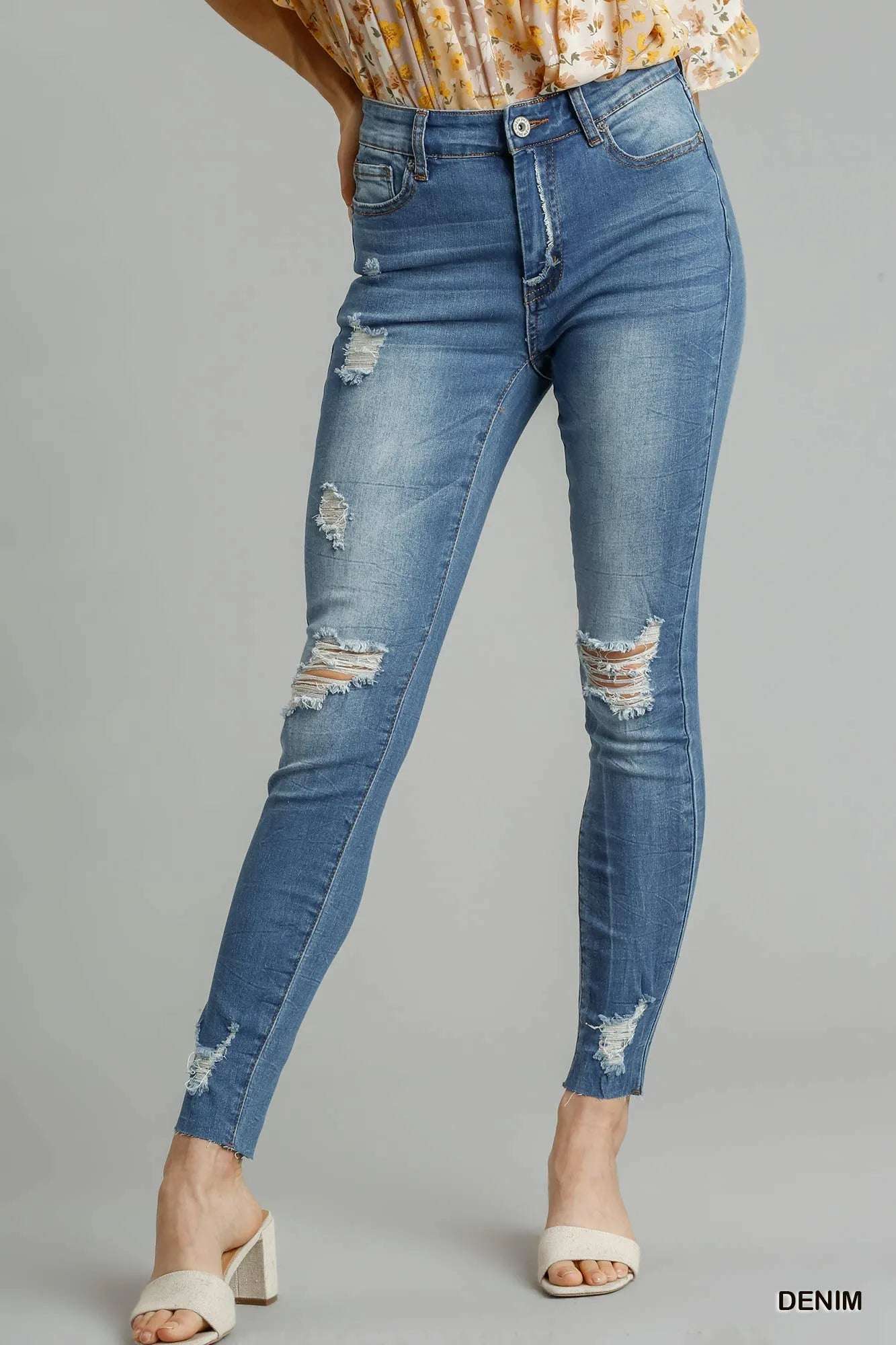 Umgee Distressed Skinny Jeans with Edge Detail DENIM