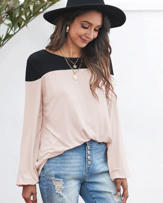 Contrast Balloon Sleeve Blouse Apricot