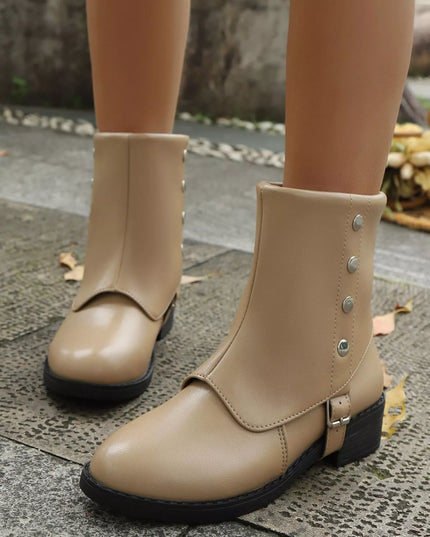 Buckle Block Heels Boots