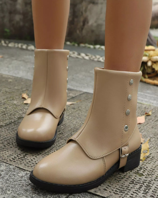 Buckle Block Heels Boots