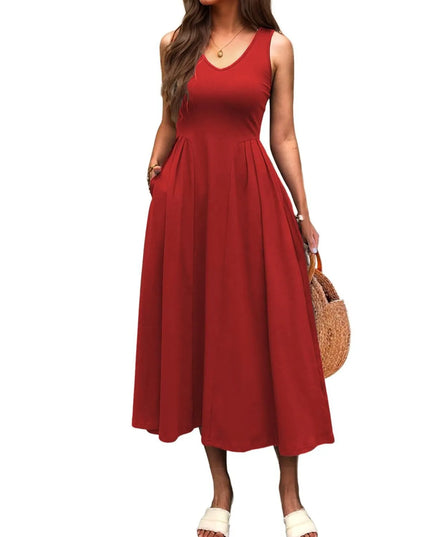 V-Neck Midi Tank Dress Red