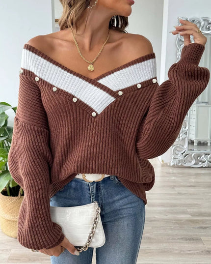 V-Neck Button-Decorated Sweater
