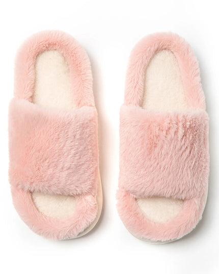 Fluffy Open Toe Comfort Slippers Pink