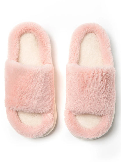 Fluffy Open Toe Comfort Slippers Pink