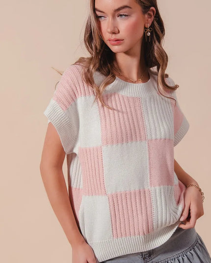 SO ME Check Plaid Casual Sweater Top