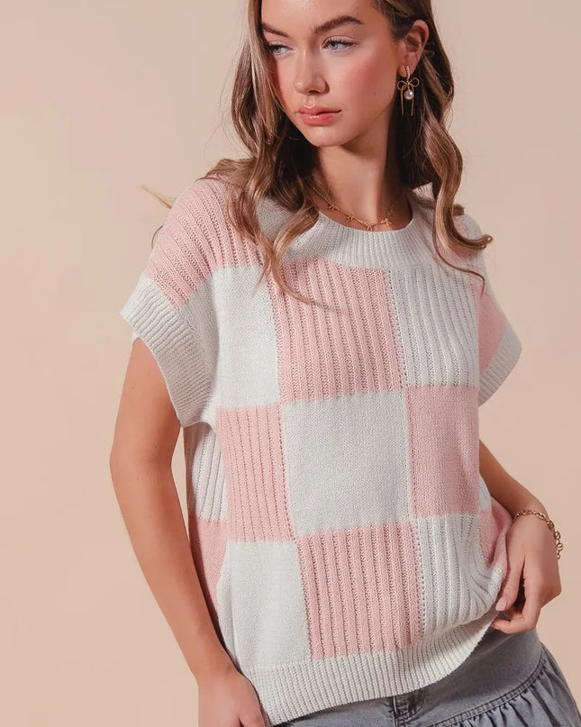 SO ME Check Plaid Casual Sweater Top