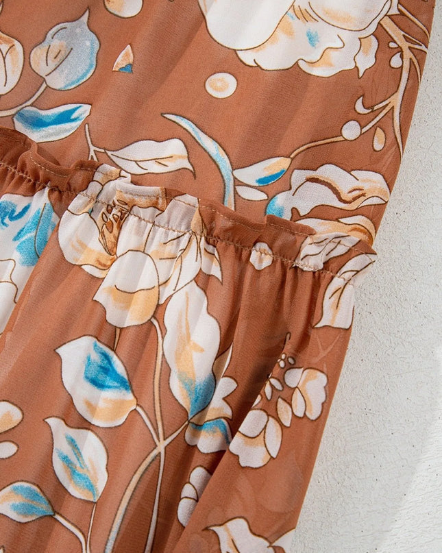 Smocked Printed Long Sleeve Tiered Dress