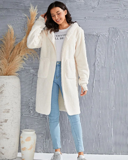 Double Take Full Size Hooded Teddy Bear Jacket with Thumbholes