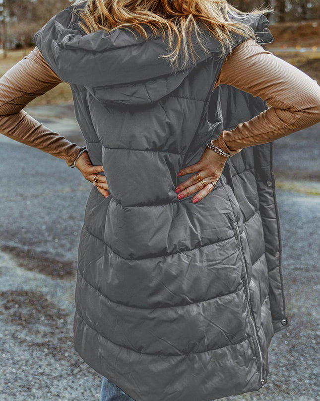 Longline Hooded Sleeveless Puffer Vest