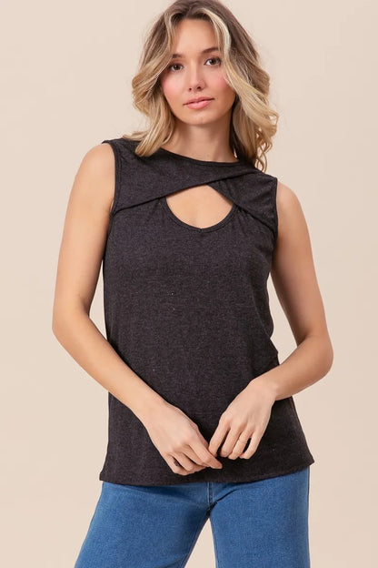 BiBi Baby Rib Knit Front Sut Out Detailed Sleeveless CHARCOAL