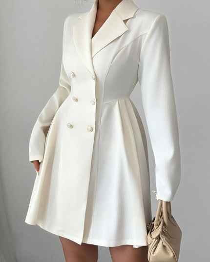Double-Breasted Blazer Dress with Pleated Detail