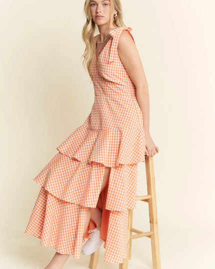 Jade By Jane Sleeveless Gingham Print Tiered Midi Dress