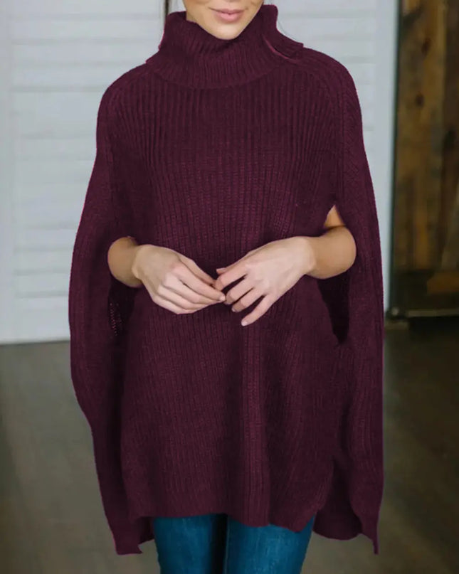 Turtleneck Slit Sweater Deep Purple One Size