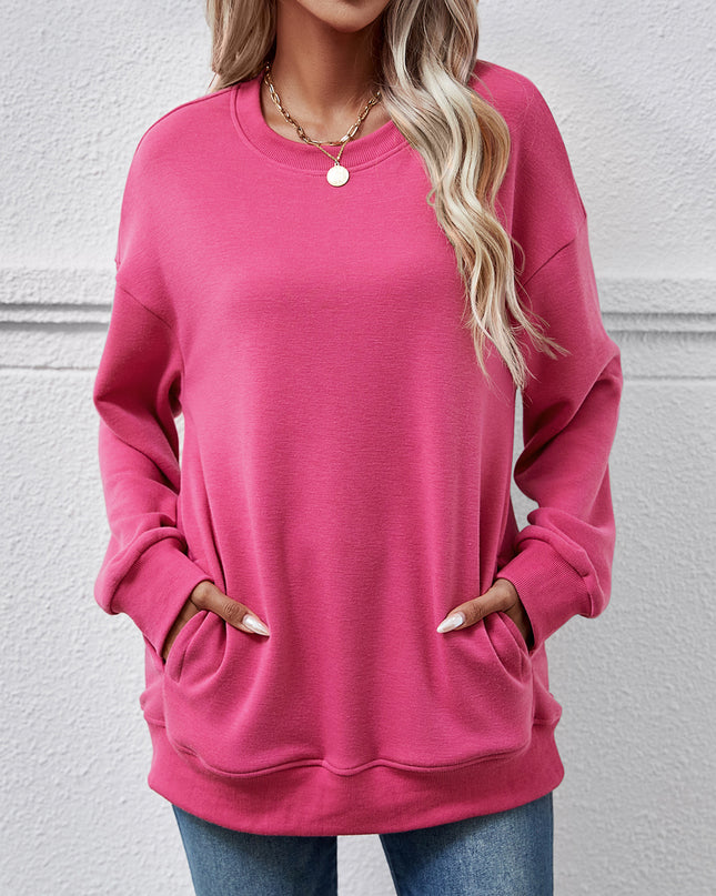 Dropped Shoulder Sweatshirt with Pockets Deep Rose