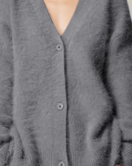 Button Up Dropped Shoulder Cardigan