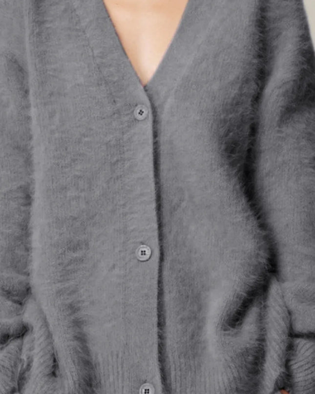 Button Up Dropped Shoulder Cardigan