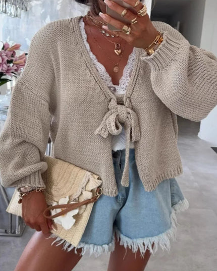 Tied Drop Shoulder Cardigan Light Card