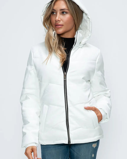 How Dare U Pocketed Zip Up Puffer Jacket with Removable Hood