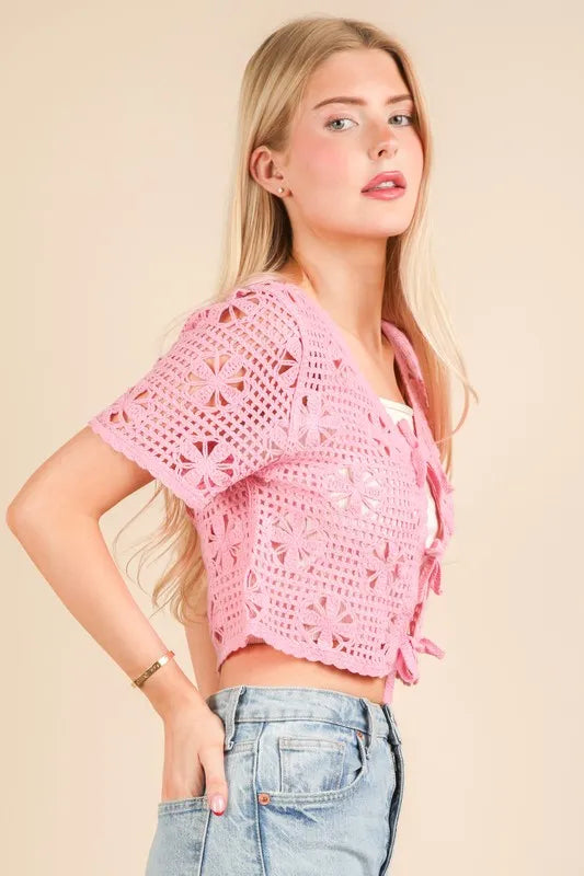 VERY J Front Tie Crochet Crop Top