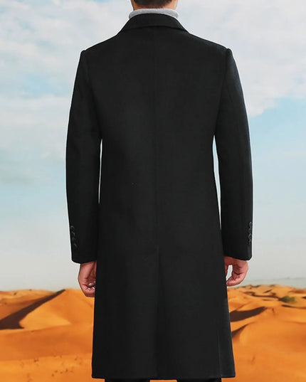 Men's Plus Size Double-Breasted Long Wool Coat