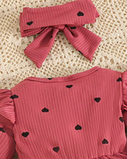 Children's Heart Print Dress & Headband Set