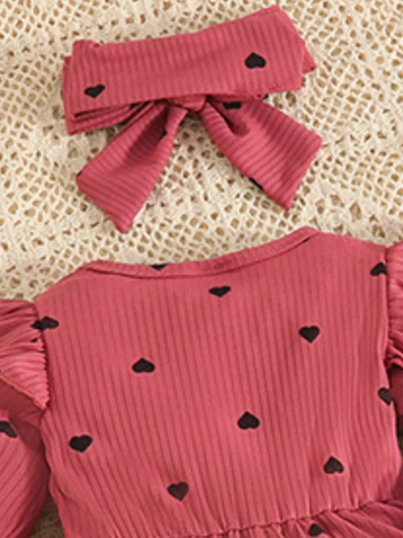Children's Heart Print Dress & Headband Set