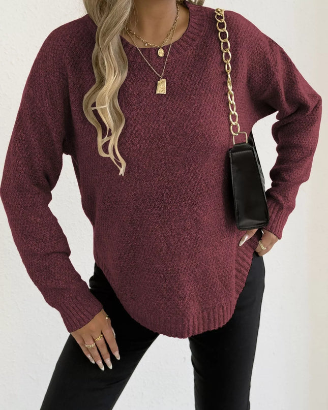 Textured Knit Relaxed Fit Round Neck Sweater