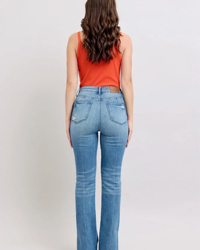 Judy Blue HW Tummy Control Vintage Wash Side Slit Slim Boot Jeans
