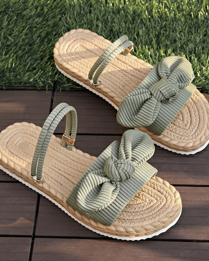 Bow Open Toe Platform Sandals Light Green