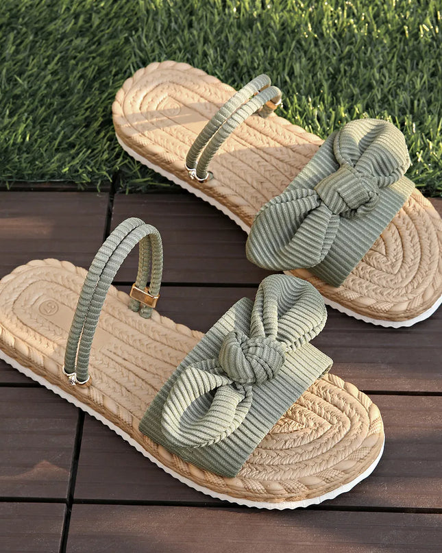 Bow Open Toe Platform Sandals Light Green
