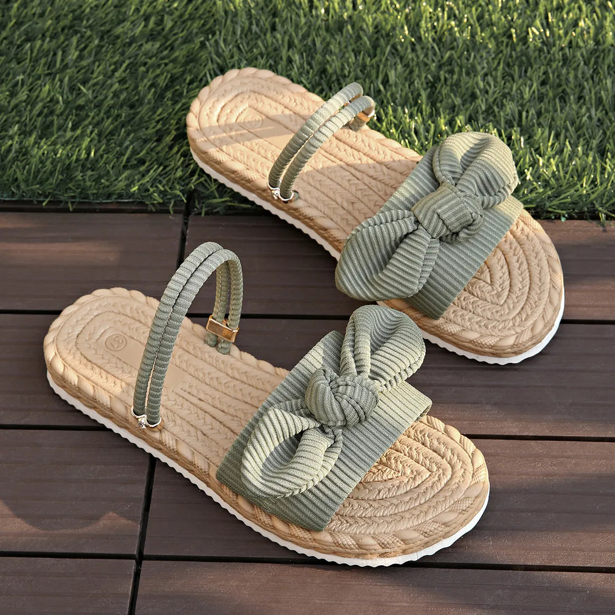 Bow Open Toe Platform Sandals Light Green